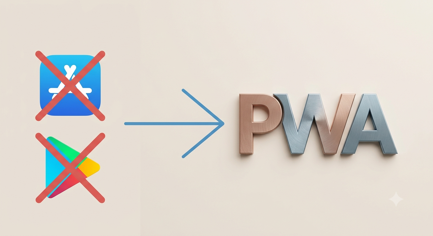 Illustration symbolisant la fin de la dépendance aux stores d'applications grâce à la PWA