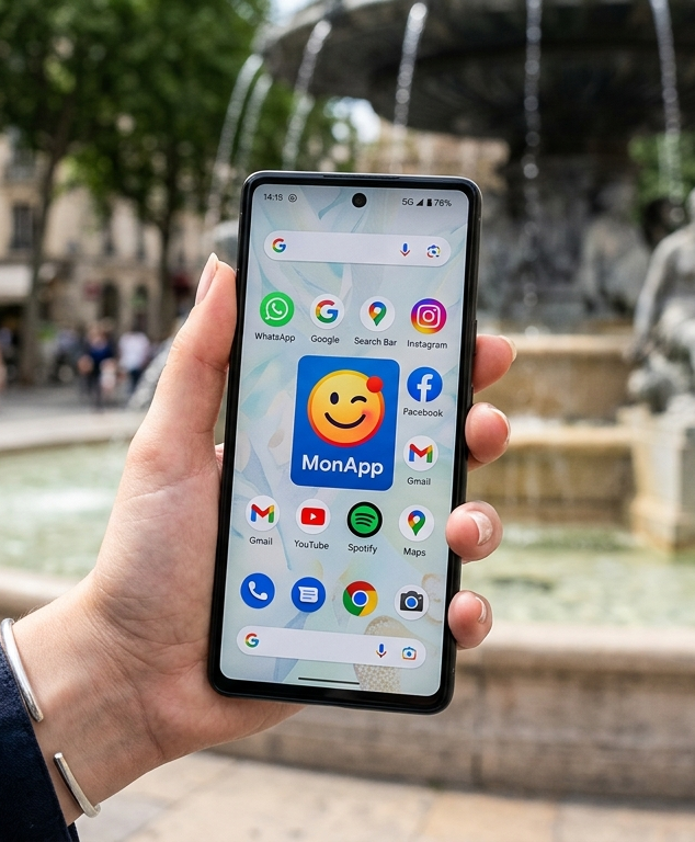 Écran d'accueil d'un smartphone avec une Progressive Web App installée parmi les autres applications