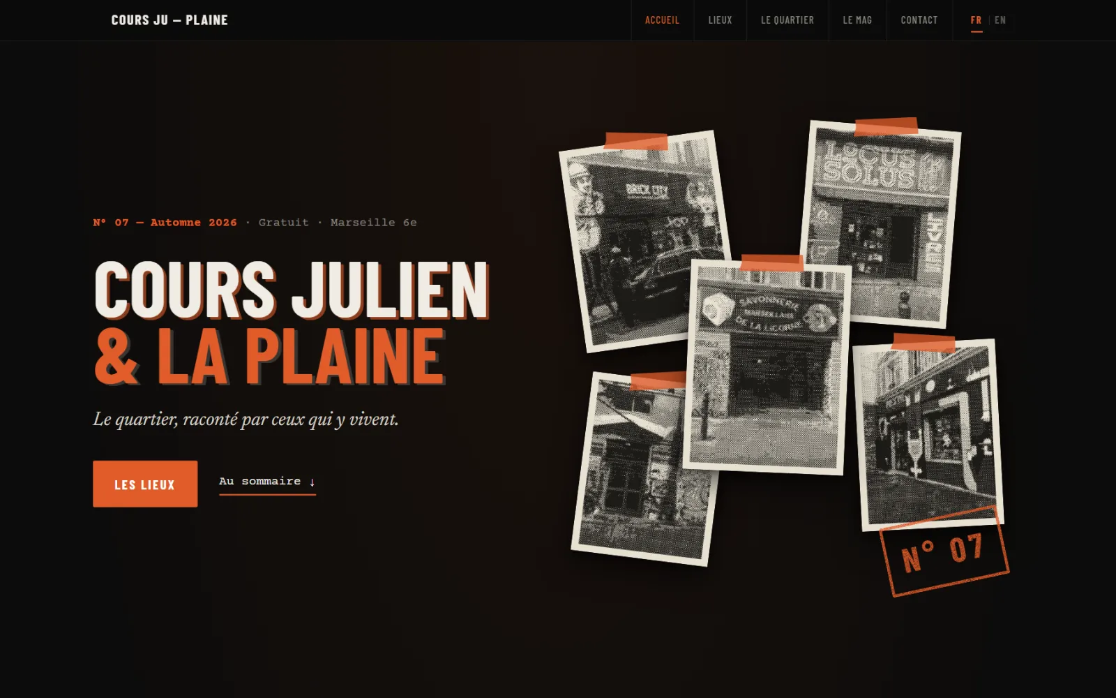 Couverture du magazine Cours Ju — Plaine : grand titre orange et photos tramées de devantures