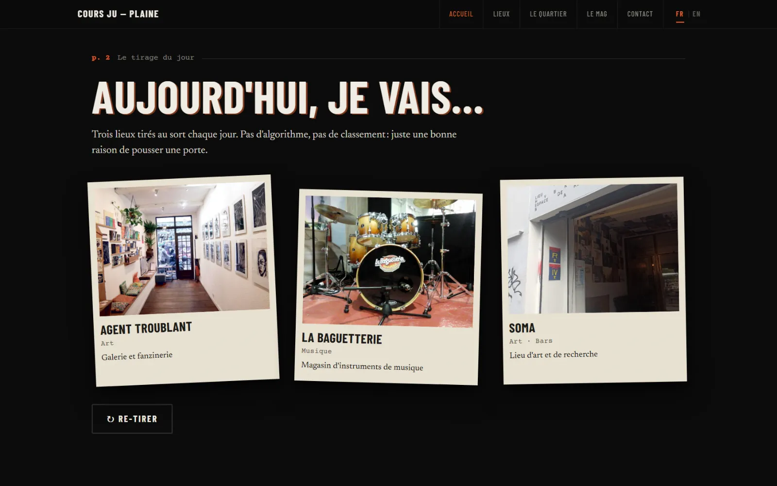 Section « Aujourd'hui, je vais… » : trois lieux tirés au sort