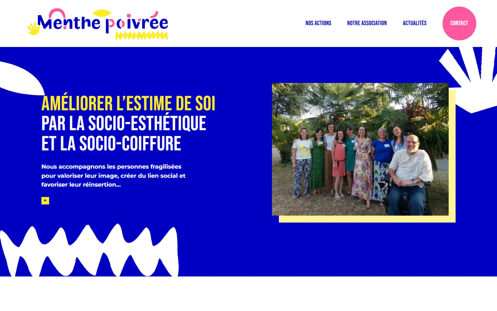 Accueil du site de l'association Menthe Poivrée, bleu outremer et jaune
